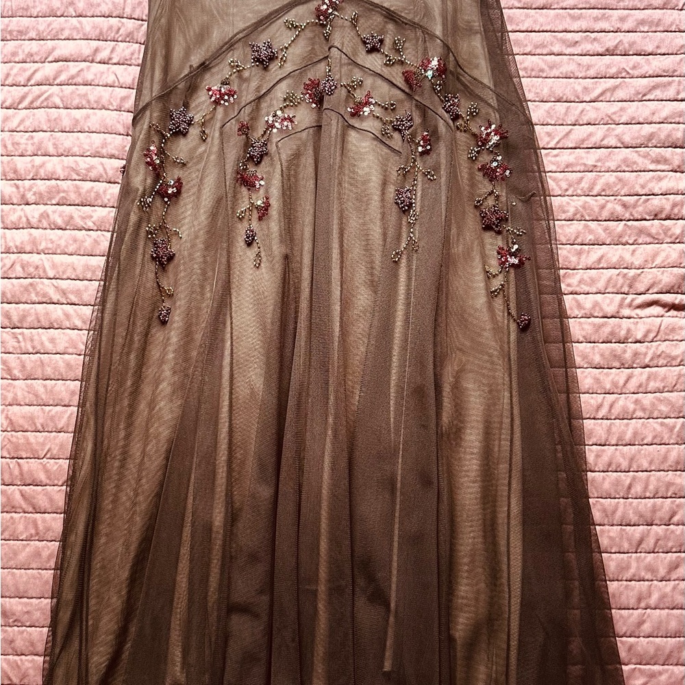 BCBGMaxAzria Elegant Brown mesh beaded sequins stretch lined dress 12 - Picture 9 of 10
